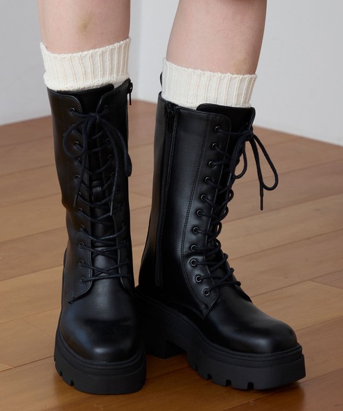 MONO-MART(モノマート)の「トラックソール レースアップ ミドル丈 ショートブーツ(ブーツ・レディース・ダークブラウン/ブラック・L/M/S)」の5枚目の写真