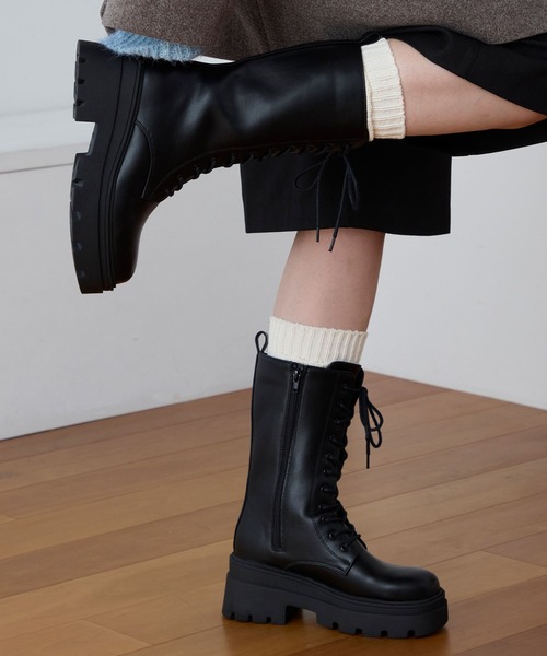 MONO-MART(モノマート)の「トラックソール レースアップ ミドル丈 ショートブーツ(ブーツ・レディース・ダークブラウン/ブラック・L/M/S)」の8枚目の写真