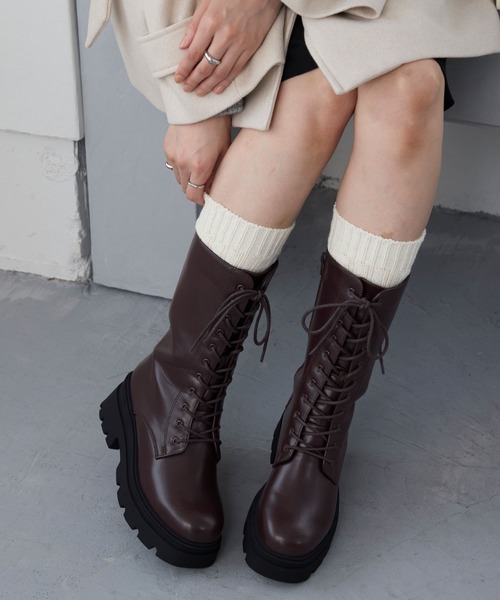 MONO-MART(モノマート)の「トラックソール レースアップ ミドル丈 ショートブーツ(ブーツ・レディース・ダークブラウン/ブラック・L/M/S)」の15枚目の写真
