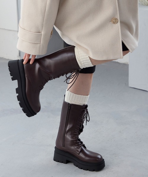 MONO-MART(モノマート)の「トラックソール レースアップ ミドル丈 ショートブーツ(ブーツ・レディース・ダークブラウン/ブラック・L/M/S)」の16枚目の写真