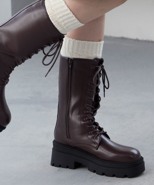 MONO-MART(モノマート)の「トラックソール レースアップ ミドル丈 ショートブーツ(ブーツ・レディース・ダークブラウン/ブラック・L/M/S)」の17枚目の写真