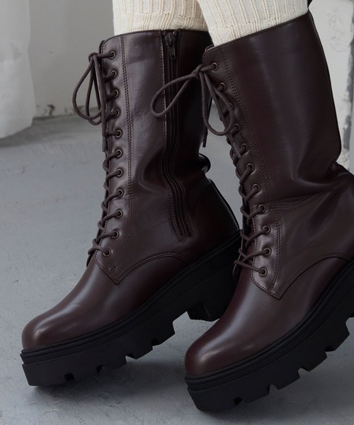 MONO-MART(モノマート)の「トラックソール レースアップ ミドル丈 ショートブーツ(ブーツ・レディース・ダークブラウン/ブラック・L/M/S)」の18枚目の写真