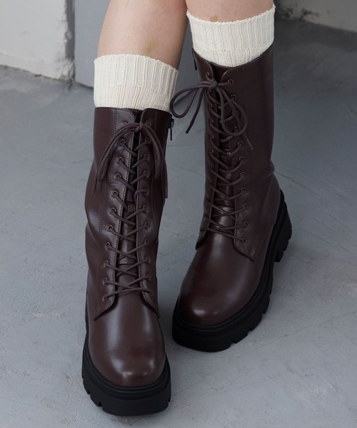 MONO-MART(モノマート)の「トラックソール レースアップ ミドル丈 ショートブーツ(ブーツ・レディース・ダークブラウン/ブラック・L/M/S)」の19枚目の写真