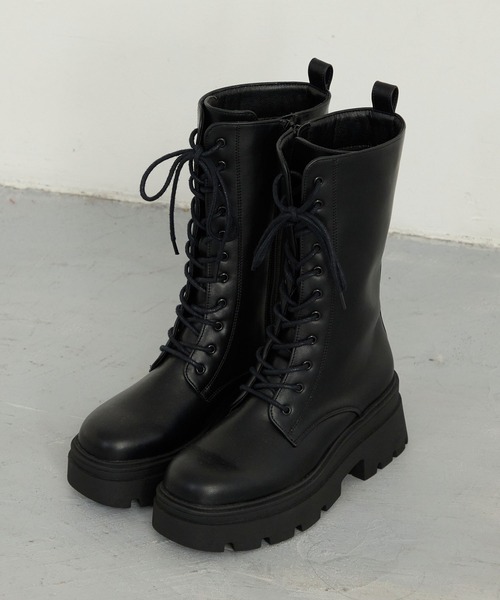 MONO-MART(モノマート)の「トラックソール レースアップ ミドル丈 ショートブーツ(ブーツ・レディース・ダークブラウン/ブラック・L/M/S)」の3枚目の写真