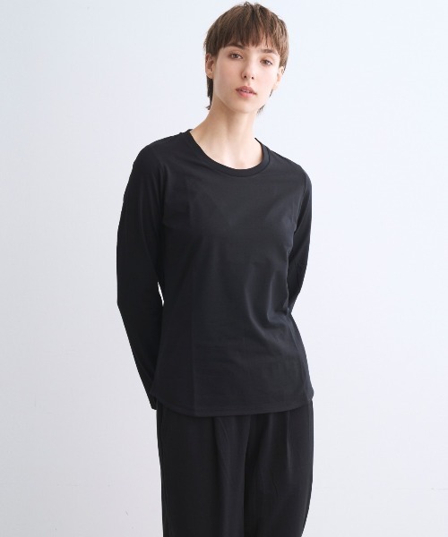 three dots(スリードッツ)の「ファンデーションコットン ロングスリーブT(Tシャツ/カットソー・レディース・ブラック/ホワイト・SMALL/MEDIUM)」の3枚目の写真
