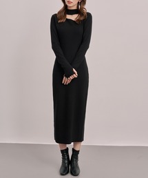 SAISON DE PAPILLON | レディース チョーカーネックニットロングワンピース マキシ丈 きれいめ(ワンピース)