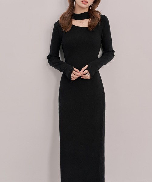 マル Mal. ボンディング ロング ワンピース 黒 ブラック Vネック 人気 マル Mal. ボンディング ロング ワンピース 黒 ブラック Vネック 人気