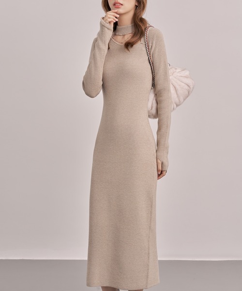 SAISON DE PAPILLON（セゾンドパピヨン）の「レディース チョーカーネックニットロングワンピース マキシ丈 きれいめ（ワンピース・レディース・ブラック/グレー/ベージュ・M/L）」の15枚目の写真