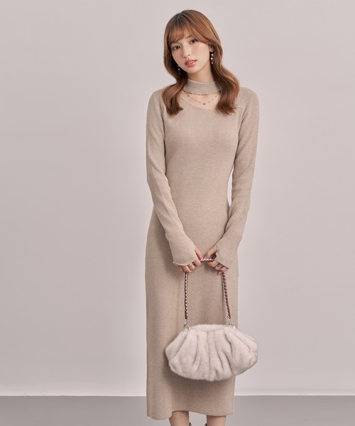 SAISON DE PAPILLON（セゾンドパピヨン）の「レディース チョーカーネックニットロングワンピース マキシ丈 きれいめ（ワンピース・レディース・ブラック/グレー/ベージュ・M/L）」の13枚目の写真