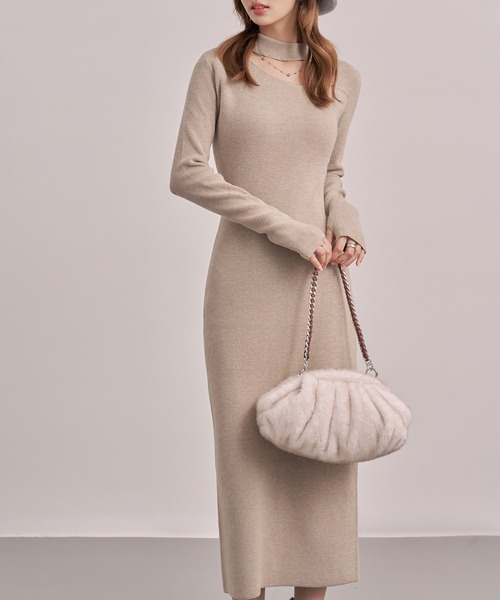 SAISON DE PAPILLON（セゾンドパピヨン）の「レディース チョーカーネックニットロングワンピース マキシ丈 きれいめ（ワンピース・レディース・ブラック/グレー/ベージュ・M/L）」の11枚目の写真