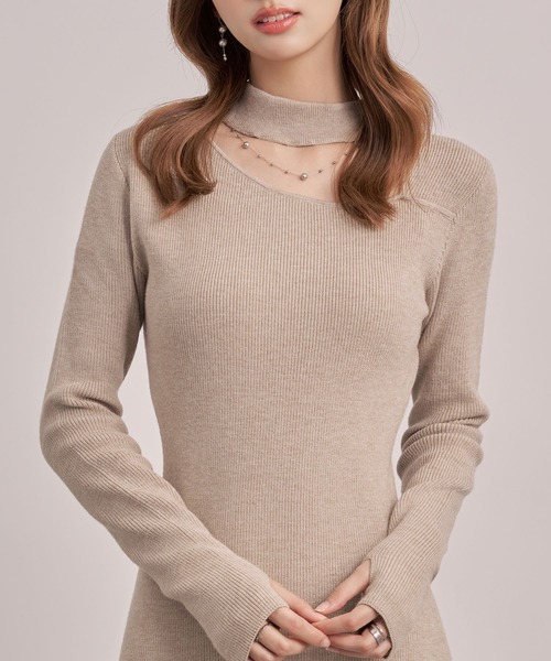 SAISON DE PAPILLON（セゾンドパピヨン）の「レディース チョーカーネックニットロングワンピース マキシ丈 きれいめ（ワンピース・レディース・ブラック/グレー/ベージュ・M/L）」の9枚目の写真