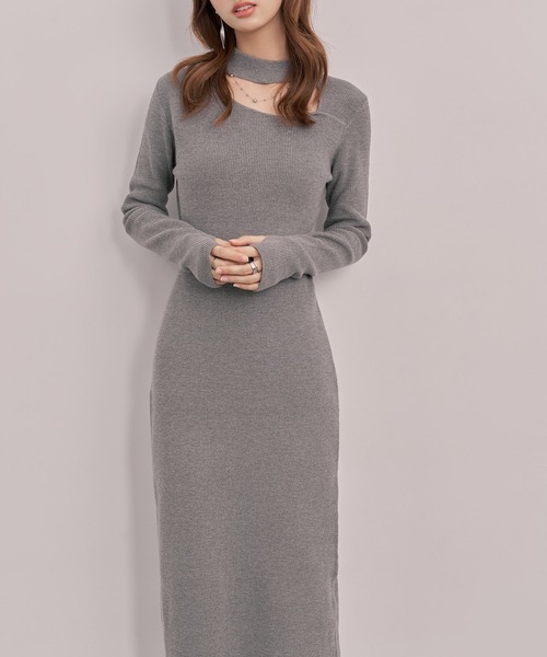 SAISON DE PAPILLON（セゾンドパピヨン）の「レディース チョーカーネックニットロングワンピース マキシ丈 きれいめ（ワンピース・レディース・ブラック/グレー/ベージュ・M/L）」の20枚目の写真