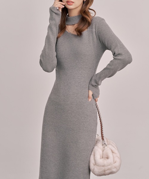 SAISON DE PAPILLON（セゾンドパピヨン）の「レディース チョーカーネックニットロングワンピース マキシ丈 きれいめ（ワンピース・レディース・ブラック/グレー/ベージュ・M/L）」の19枚目の写真