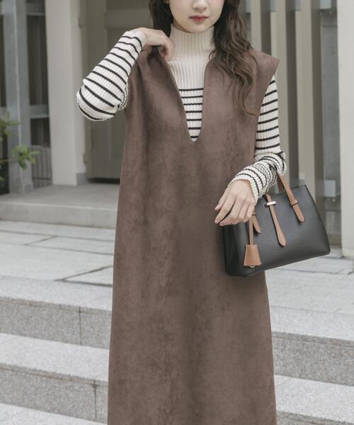 ITEMS URBANRESEARCH（アイテムズ アーバンリサーチ）の「『静電気防止』フェイクスエードジャンスカ（ワンピース・レディース・ブラウン/モカ・FREE）」の9枚目の写真