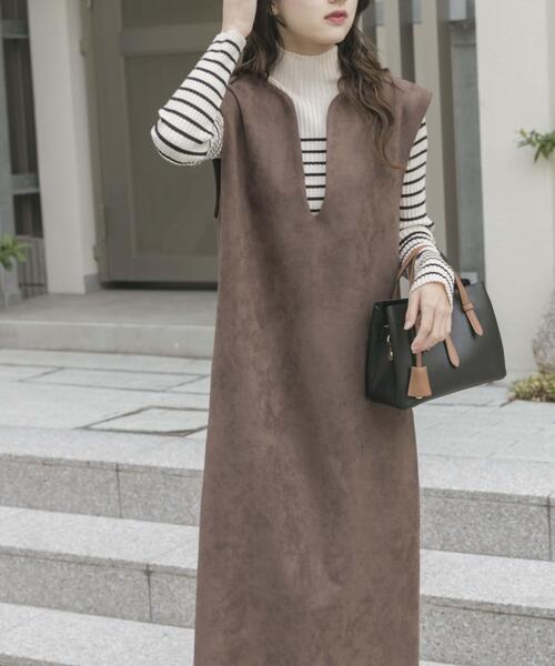 ITEMS URBANRESEARCH（アイテムズ アーバンリサーチ）の「『静電気防止』フェイクスエードジャンスカ（ワンピース・レディース・ブラウン/モカ・FREE）」の10枚目の写真