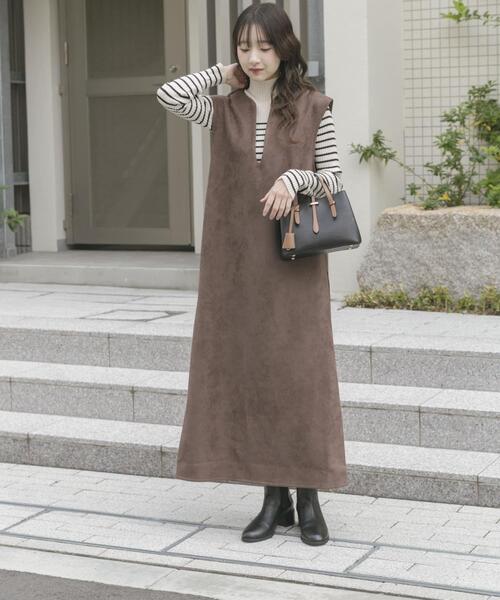ITEMS URBANRESEARCH（アイテムズ アーバンリサーチ）の「『静電気防止』フェイクスエードジャンスカ（ワンピース・レディース・ブラウン/モカ・FREE）」の11枚目の写真