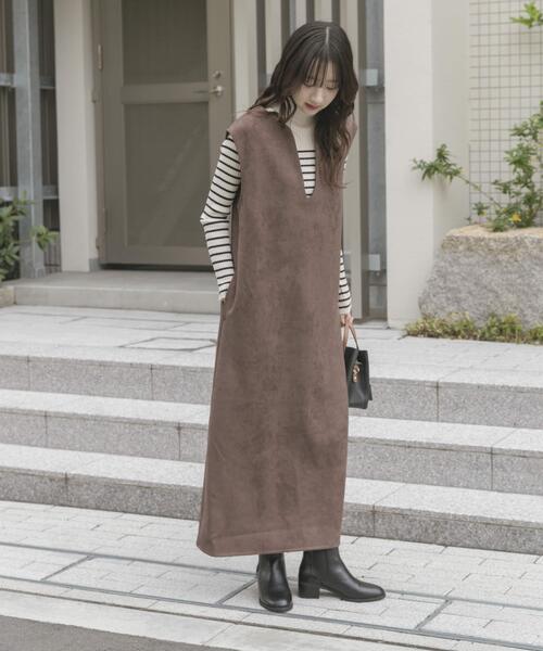 ITEMS URBANRESEARCH（アイテムズ アーバンリサーチ）の「『静電気防止』フェイクスエードジャンスカ（ワンピース・レディース・ブラウン/モカ・FREE）」の12枚目の写真