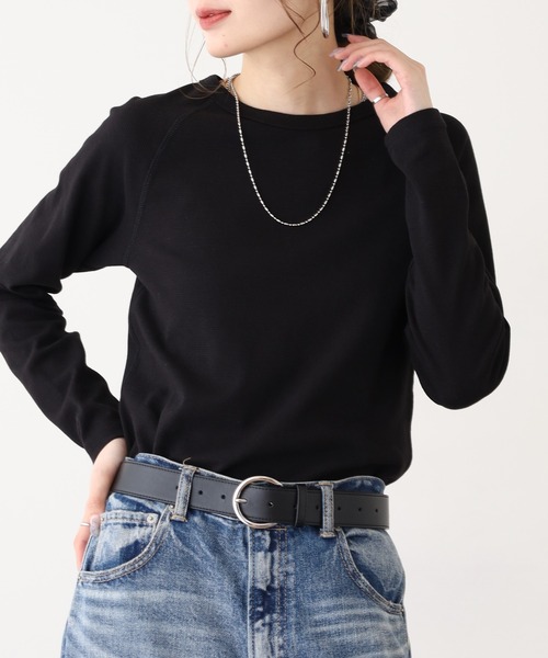 OMNES（オムネス）の「ストレッチジャガード　クルーネック長袖Tシャツ（Tシャツ/カットソー・レディース・ブルー/ブルーグレー/ベージュ/スモークグレー/アイボリー系2/ベージュ系その他/ブラック×ベージュ/ホワイト/アイボリー系/ブラウン/ブラック/チャコール・WOMENS M/WOMENS L）」の22枚目の写真