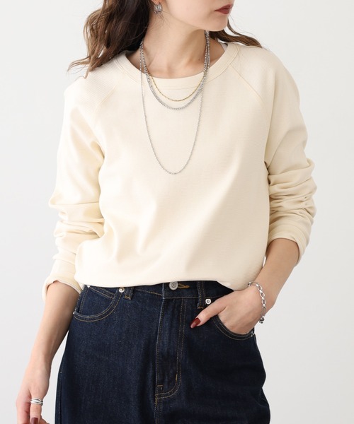 OMNES（オムネス）の「ストレッチジャガード　クルーネック長袖Tシャツ（Tシャツ/カットソー・レディース・ブルー/ブルーグレー/ベージュ/スモークグレー/アイボリー系2/ベージュ系その他/ブラック×ベージュ/ホワイト/アイボリー系/ブラウン/ブラック/チャコール・WOMENS M/WOMENS L）」の14枚目の写真