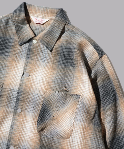 C.E.L.STORE（セルストア）の「DAN RIVER / ダンリバー DAMAGED BOX SHIRTS ダメージ加工 ボックスシルエット シャツ チェック ブラック（シャツ/ブラウス・メンズ・ベージュ/ブラック/グレー・LARGE/MEDIUM）」の3枚目の写真