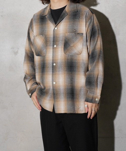 C.E.L.STORE（セルストア）の「DAN RIVER / ダンリバー DAMAGED BOX SHIRTS ダメージ加工 ボックスシルエット シャツ チェック ブラック（シャツ/ブラウス・メンズ・ベージュ/ブラック/グレー・LARGE/MEDIUM）」の6枚目の写真