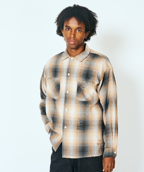 C.E.L.STORE（セルストア）の「DAN RIVER / ダンリバー DAMAGED BOX SHIRTS ダメージ加工 ボックスシルエット シャツ チェック ブラック（シャツ/ブラウス・メンズ・ベージュ/ブラック/グレー・LARGE/MEDIUM）」の8枚目の写真