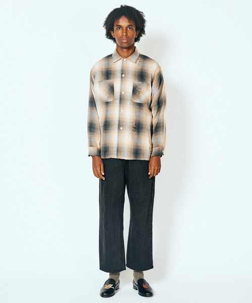 C.E.L.STORE（セルストア）の「DAN RIVER / ダンリバー DAMAGED BOX SHIRTS ダメージ加工 ボックスシルエット シャツ チェック ブラック（シャツ/ブラウス・メンズ・ベージュ/ブラック/グレー・LARGE/MEDIUM）」の9枚目の写真