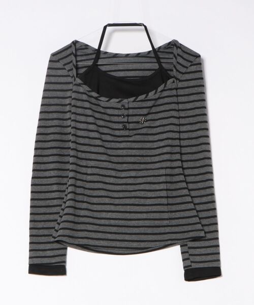 HALEY PESCA（ヘーリーペスカ）の「HALEY PESCA/フェイクレイヤード　ホルターネック　ボーダーフードカットソー（Tシャツ/カットソー・レディース・グレー・SMALL/MEDIUM/LARGE）」の5枚目の写真