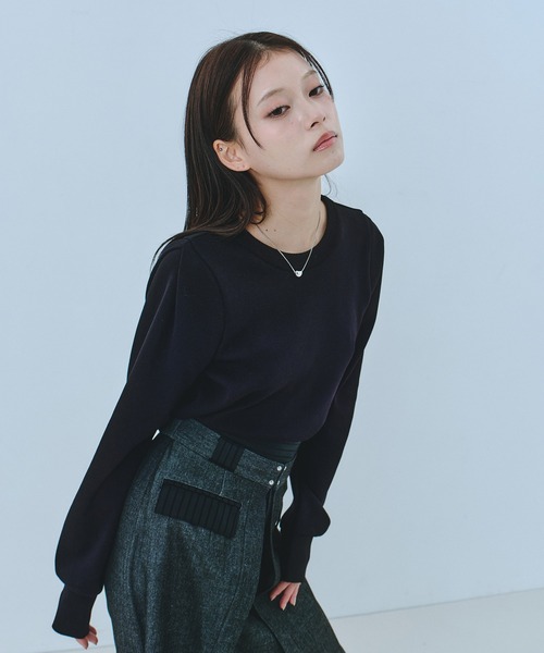 残りわずか！】ショルダータックニットトップス｜ウォッシャブル