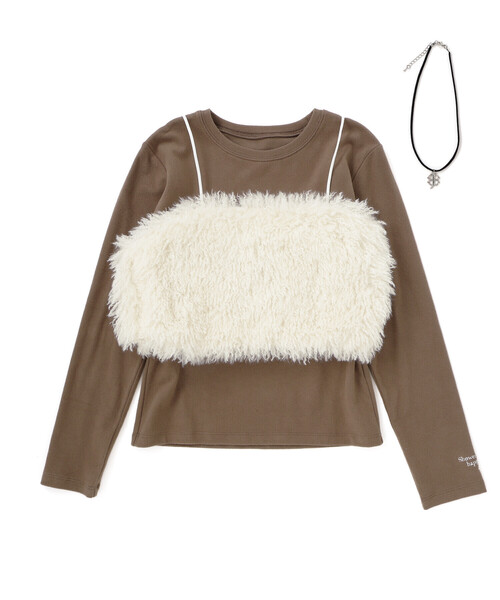 ZIDDY（ジディ）の「ネックレス付きトップス＆ビスチェセット(130~160cm)（アンサンブル・キッズ・オフホワイト/ブラウン・FREE/130cm/140cm/150cm）」の2枚目の写真