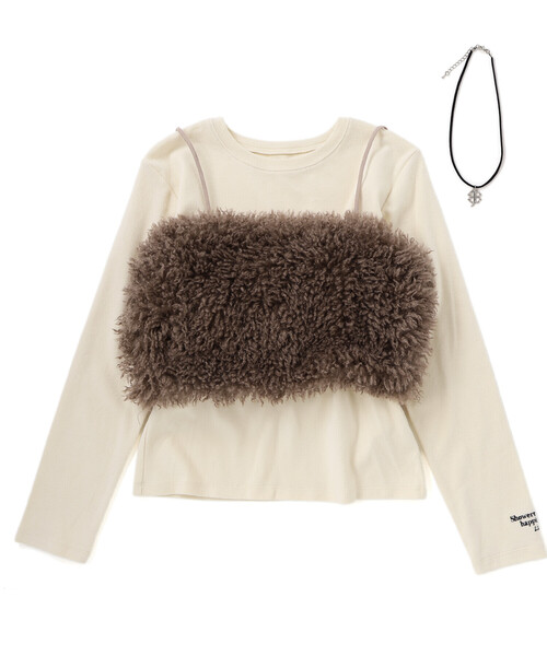 ZIDDY（ジディ）の「ネックレス付きトップス＆ビスチェセット(130~160cm)（アンサンブル・キッズ・オフホワイト/ブラウン・FREE/130cm/140cm/150cm）」の4枚目の写真