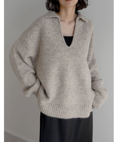 Re:EDIT（リエディ）の「[新色追加][2025AW COLLECTION]起毛ブークレニットホック付き2WAYトップス（ニット/セーター・レディース・ブルー/ベージュ/ブラック/チャコールグレー/アイボリー/ブラウン・LARGE/MEDIUM）」の19枚目の写真