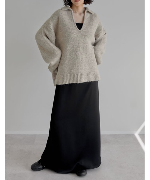 Re:EDIT（リエディ）の「[新色追加][2025AW COLLECTION]起毛ブークレニットホック付き2WAYトップス（ニット/セーター・レディース・ブルー/ベージュ/ブラック/チャコールグレー/アイボリー/ブラウン・LARGE/MEDIUM）」の18枚目の写真