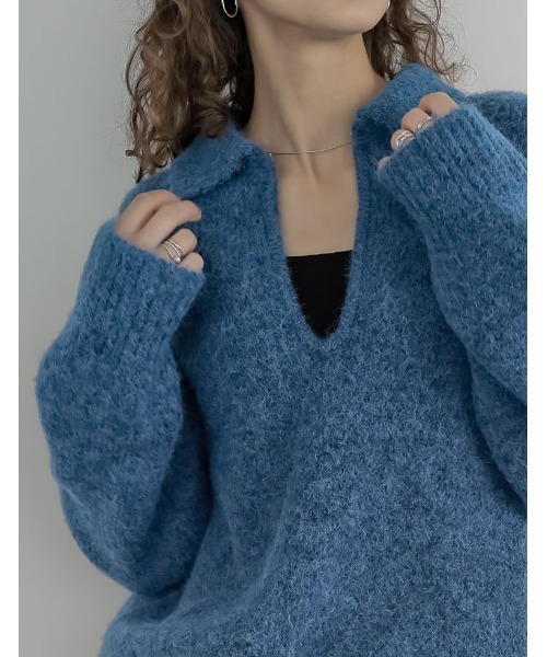 Re:EDIT（リエディ）の「[新色追加][2025AW COLLECTION]起毛ブークレニットホック付き2WAYトップス（ニット/セーター・レディース・ブルー/ベージュ/ブラック/チャコールグレー/アイボリー/ブラウン・LARGE/MEDIUM）」の13枚目の写真