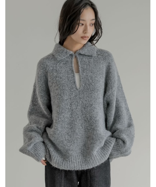 新色追加][2025AW COLLECTION]起毛ブークレニットホック付き2WAY