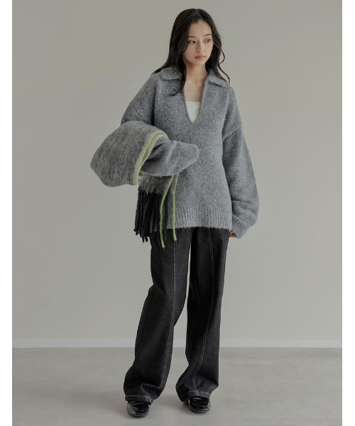 Re:EDIT（リエディ）の「[新色追加][2025AW COLLECTION]起毛ブークレニットホック付き2WAYトップス（ニット/セーター・レディース・ブルー/ベージュ/ブラック/チャコールグレー/アイボリー/ブラウン・LARGE/MEDIUM）」の11枚目の写真