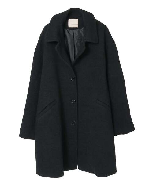 【新品未使用】 メリノウールミドルコート ブラック FREE PECOLAMB ウール カシミヤ ノーカラー ミドル丈コート