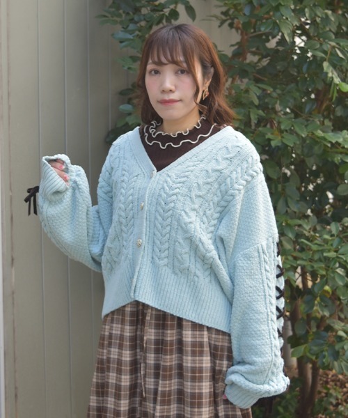 レースアップモールヤーンカーディガン（カーディガン/ボレロ）｜axes