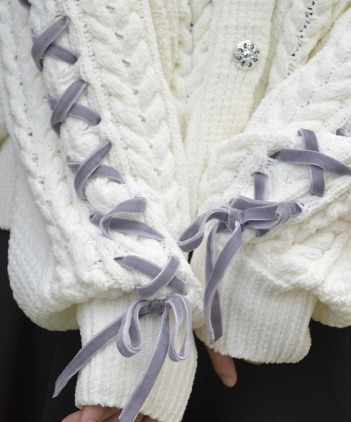 レースアップモールヤーンカーディガン（カーディガン/ボレロ）｜axes