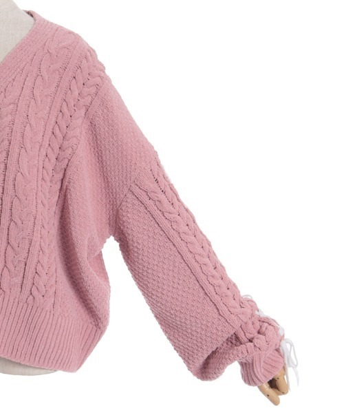 axes femme（アクシーズファム）の「レースアップモールヤーンカーディガン（カーディガン/ボレロ・レディース・ホワイト/ピンク/ミント/ベビーピンク・FREE）」の18枚目の写真