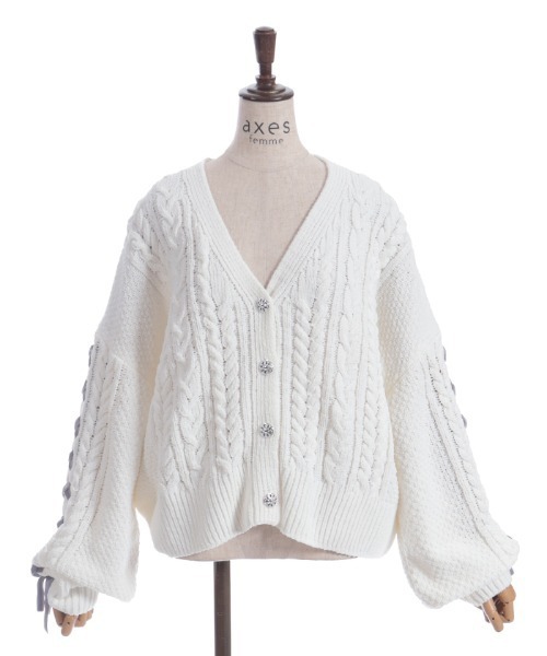 レースアップモールヤーンカーディガン（カーディガン/ボレロ）｜axes