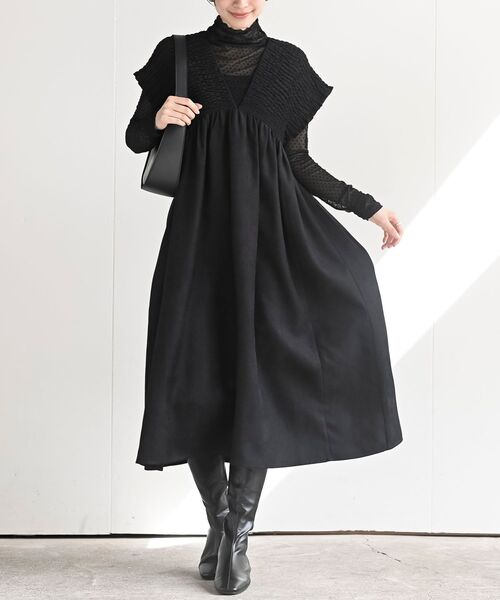 Vネックシャーリングワンピース（ワンピース）｜rps（アールピーエス