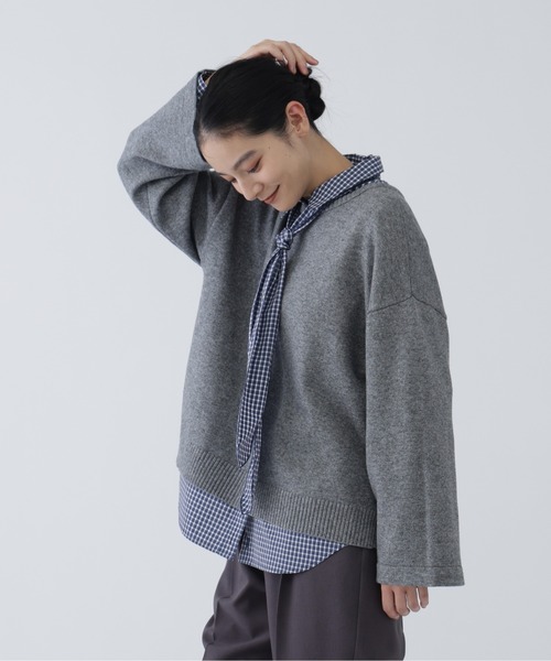 NAVYNAVY（ネイビーネイビー）の「【NAVYNAVY】【ユーティリティー】洗えるウール混前後2WAYボクシーニット（ニット/セーター・レディース・ブルー/グレー/ホワイト系その他/ブルー系その他・ﾌﾘ-）」の2枚目の写真