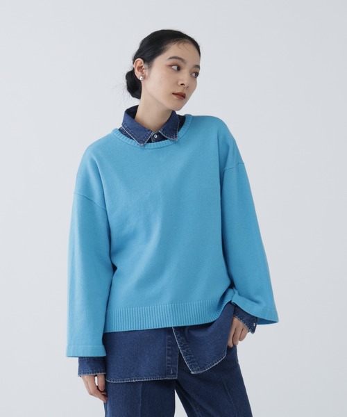 NAVYNAVY（ネイビーネイビー）の「【NAVYNAVY】【ユーティリティー】洗えるウール混前後2WAYボクシーニット（ニット/セーター・レディース・ブルー/グレー/ホワイト系その他/ブルー系その他・ﾌﾘ-）」の3枚目の写真