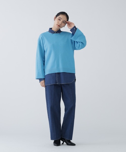 NAVYNAVY（ネイビーネイビー）の「【NAVYNAVY】【ユーティリティー】洗えるウール混前後2WAYボクシーニット（ニット/セーター・レディース・ブルー/グレー/ホワイト系その他/ブルー系その他・ﾌﾘ-）」の9枚目の写真