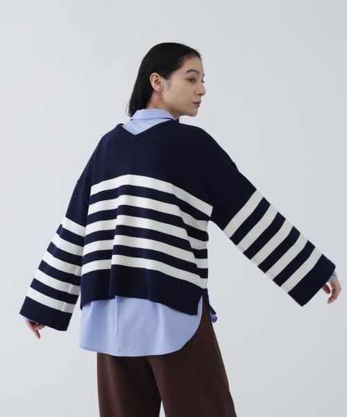 NAVYNAVY（ネイビーネイビー）の「【NAVYNAVY】【ユーティリティー】洗えるウール混前後2WAYボクシーニット（ニット/セーター・レディース・ブルー/グレー/ホワイト系その他/ブルー系その他・ﾌﾘ-）」の19枚目の写真