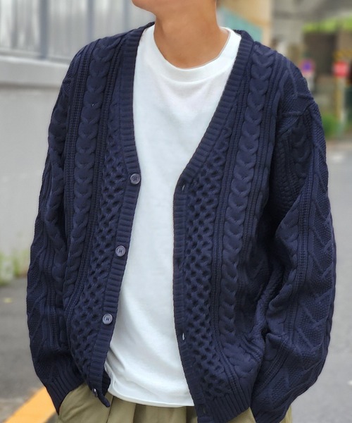 VENCEEXCHANGE（ヴァンスエクスチェンジ）の「ケーブルカーデｘロンＴセット（カーディガン/ボレロ・メンズ・ネイビー/グレー・M/L/LL）」の2枚目の写真