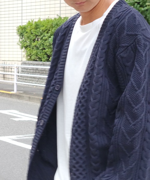 VENCEEXCHANGE（ヴァンスエクスチェンジ）の「ケーブルカーデｘロンＴセット（カーディガン/ボレロ・メンズ・ネイビー/グレー・M/L/LL）」の11枚目の写真