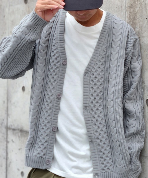 VENCEEXCHANGE（ヴァンスエクスチェンジ）の「ケーブルカーデｘロンＴセット（カーディガン/ボレロ・メンズ・ネイビー/グレー・M/L/LL）」の5枚目の写真