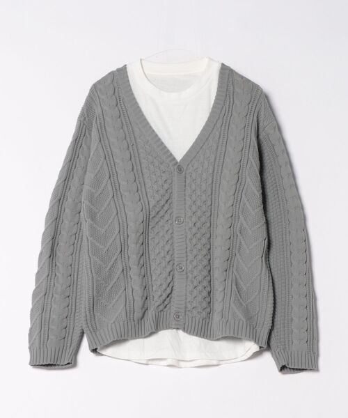 VENCEEXCHANGE（ヴァンスエクスチェンジ）の「ケーブルカーデｘロンＴセット（カーディガン/ボレロ・メンズ・ネイビー/グレー・M/L/LL）」の15枚目の写真